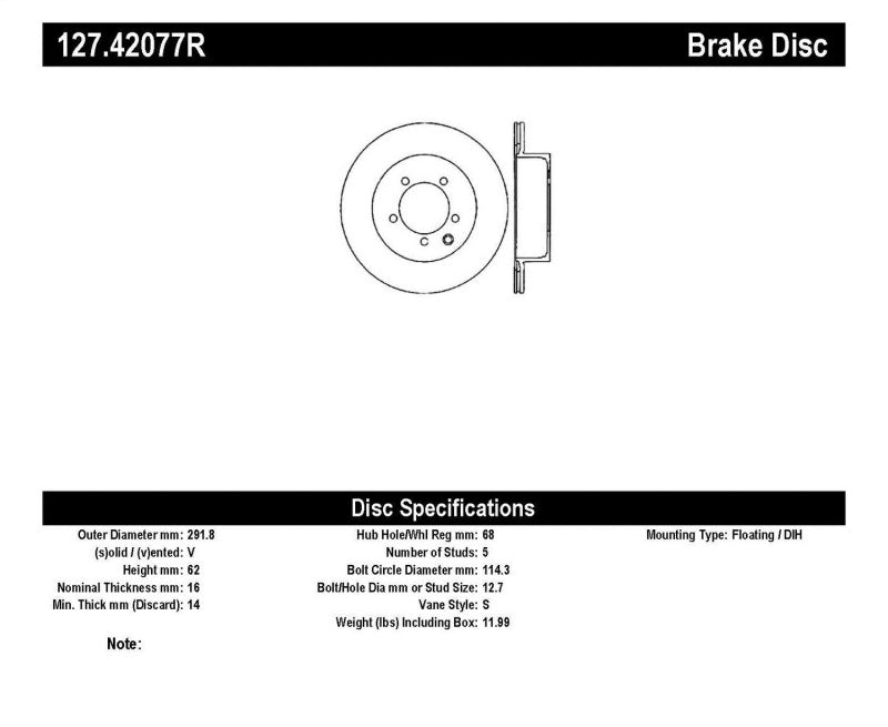 StopTech 03-05 350Z / 03-04 G35 / 03-05 G35X SportStop Slotted & Drilled Rear Right Rotor