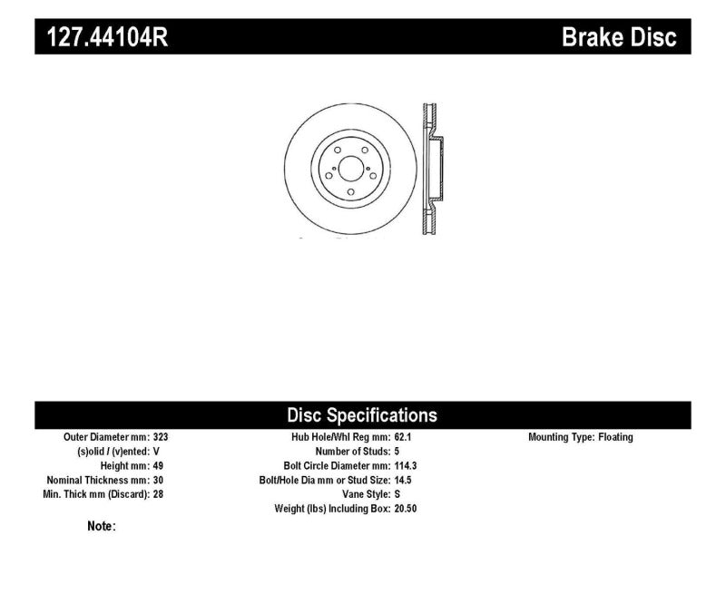 StopTech 5/93-98 Toyota Supra Turbo Right Front Slotted & Drilled Rotor