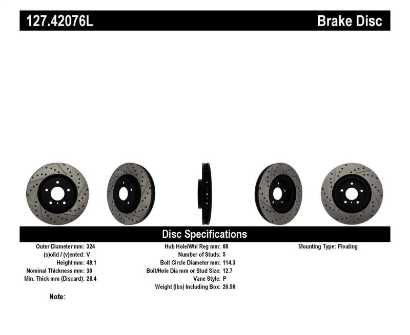 StopTech Slotted & Drilled Sport Brake Rotor