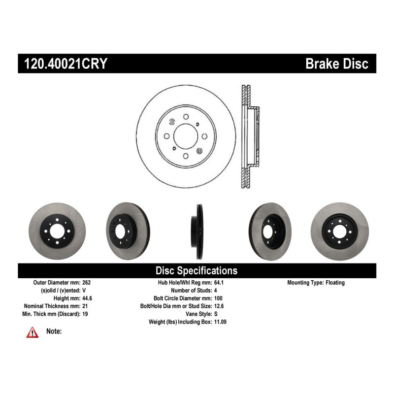 Stoptech Acura & Honda Civic/Del Sol Front CRYO-STOP Rotor